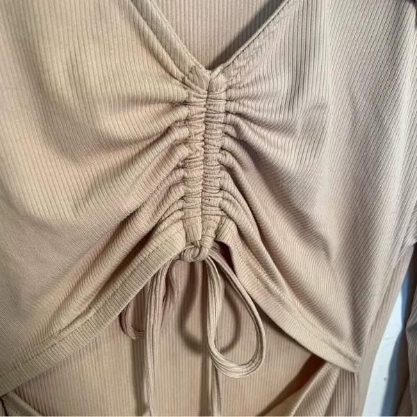 Birch and Stone Women's Size Large Ribbed Mini Dress Beige Cut‎ Out Cinched - Image 5