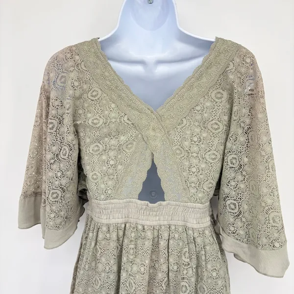 Mable Lace Romper Womens SM Sage Green Boho Bell Sleeve Vacation Cottagecore‎ - Image 12