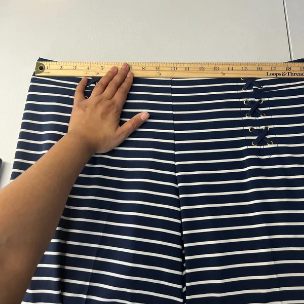 New York & Company Pants Womens XL Navy Blue White Striped Sailor Lace Up‎ - Image 8