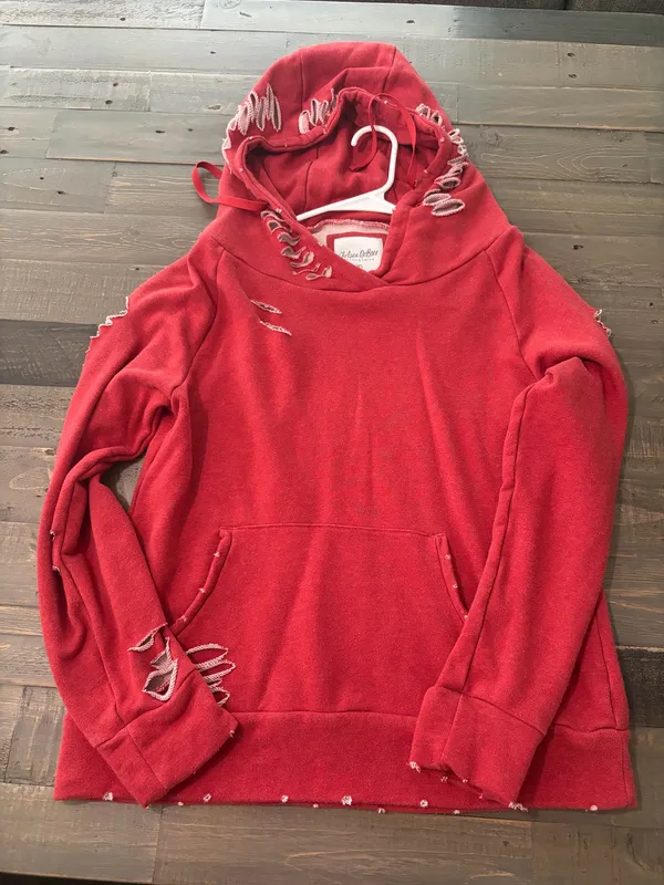 Chelsea DeBoer Lily & Lottie Red Distressed Hoodie Sweatshirt XS - Image 2