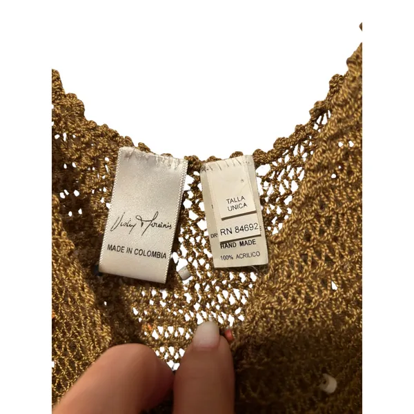 Vicky Moreinis Brown Knit Beaded Swimwear Cover up Dress Beaded Fringe Stretch - Image 5