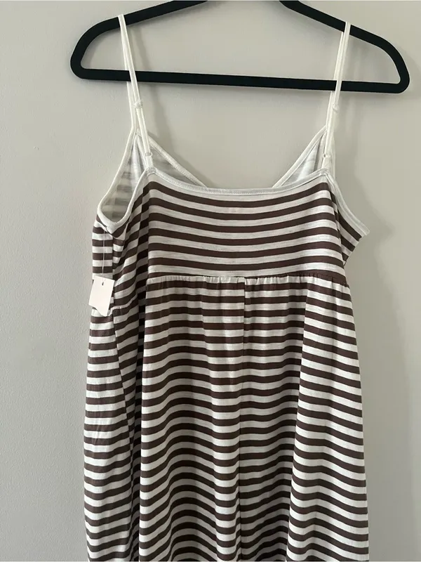 NWT SO Brown White Striped Maxi Dress Large Beach Coastal Resort Vacation - Image 7