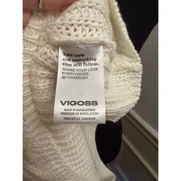 Vigoss Women's Cream White Cable Knit Pullover Sweater Crew Neck Cozy Preppy - Image 7