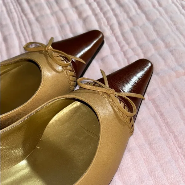 Vicari Size 8 Tan Leather Color Block Kitten Heels - Image 6