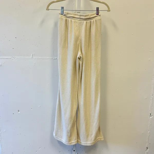 Better Together Cream Waffle Knit Lounge Pajama Set Henley Top Wide Leg Pants XS - Image 3