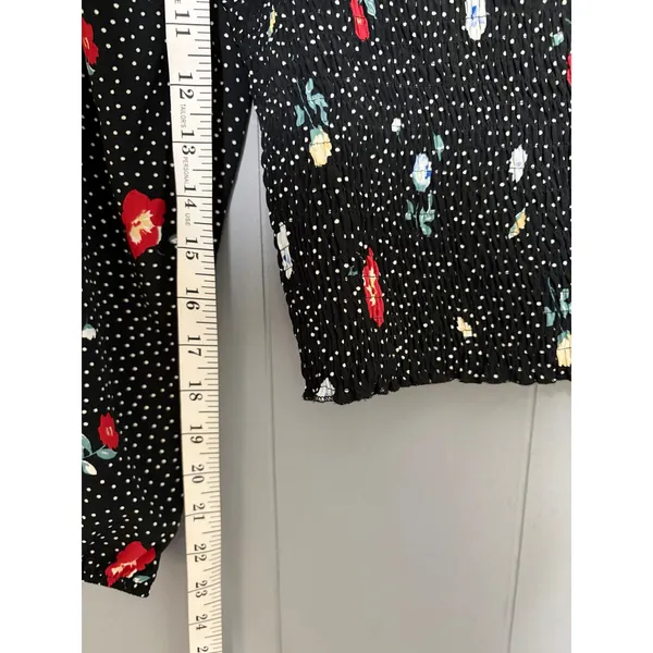 Abercrombie & Fitch Black Floral Polka Dot Smocked Long Sleeve Peasont Top S - Image 4