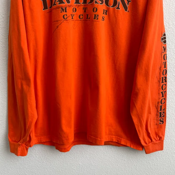 Harley Davidson 2009 Orange Laramie, Wyoming Biker Graphic Long Sleeve Tee - Image 4