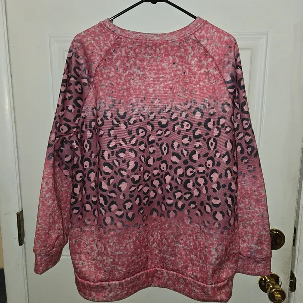 Pink Leopard Print Women's Sweater Crewneck Western Somebody's Problem Size XL - Image 3