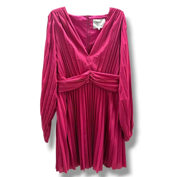 Aureta x Anthropologie Pleated Mini Dress‎ Magenta Pink V-Neck Balloon Sleeve M - Image 3