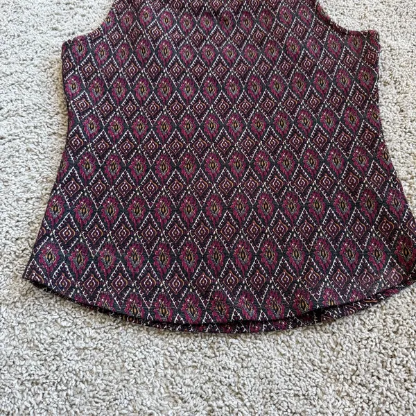 Free People Burgundy Black Patterned Tank With Open Back Detail Size Medium - Image 3