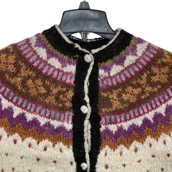 Vintage Nordic Sweater Womens Size S Wool Hand Knit‎ Fair Isle Cardigan Chunky - Image 2