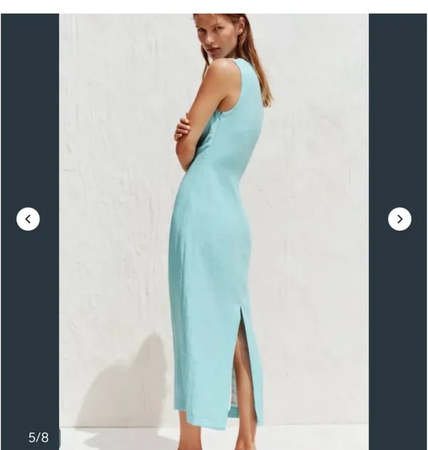 Zara Light Aqua Sheath Dress with Side Drape - Image 5