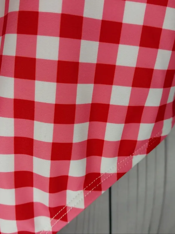 No Boundaries Red & White Underwire Gingham One-Piece Swimsuit with Daisy Trim - Image 2