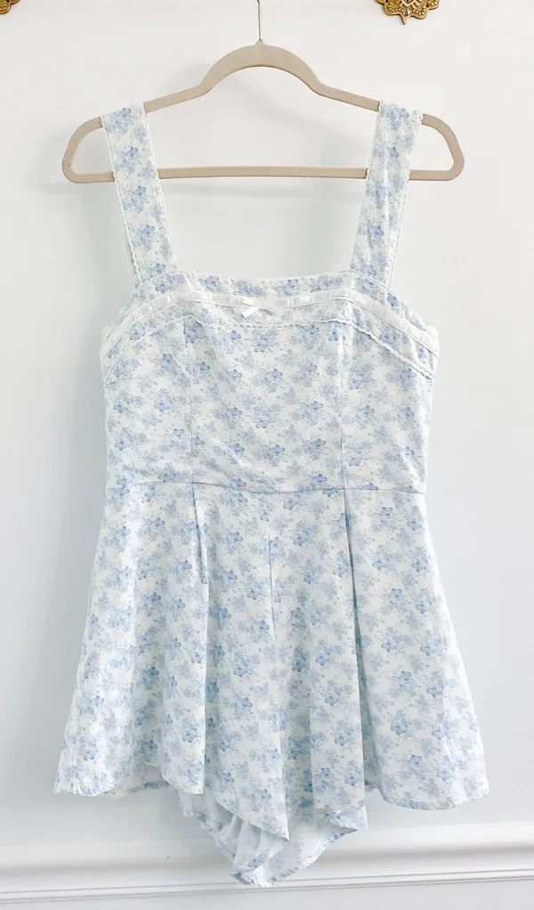Altar’d State Mandi Blue Floral Linen Romper - Image 4
