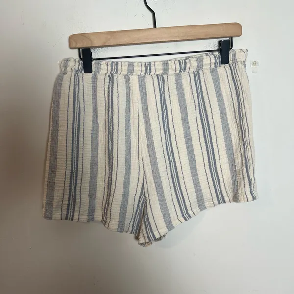 FAHERTY- Dune Cotton Gauze Drawstring Short Aqua Sea Stripe Size S - Image 4