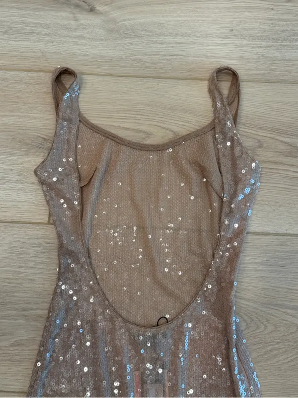 Pretty Little Thing KHAKI SEQUIN SHEER BOAT NECK MAXI DRESS - Image 6