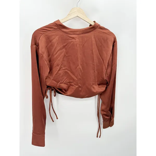 Lush‎ Women Rust Orange Satin Crop Top Ruched Mini Skirt Set Size S LS30842-FCI - Image 3