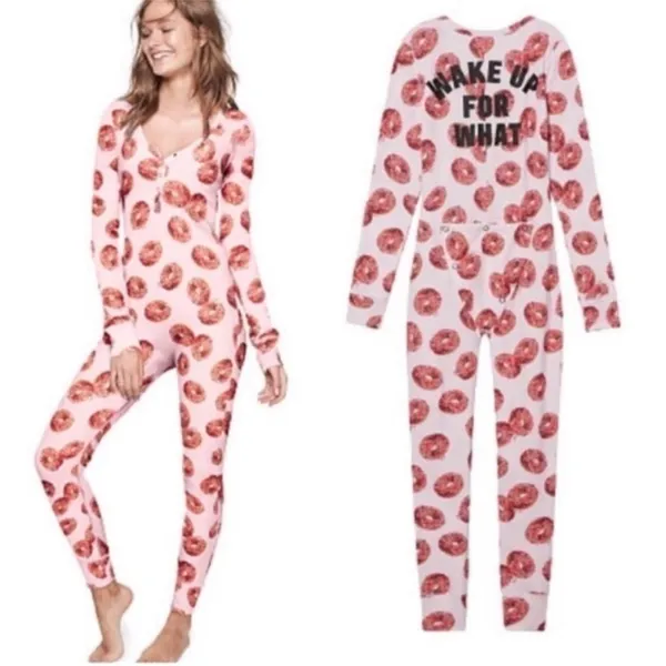 VICTORIA'S Secret PINK Donut Long Jane Thermal Onesie Size Small - Image 2