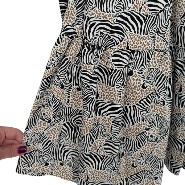 J.Crew Animal Print Novelty Zebra Leopard Long Sleeve Tiered‎ Mini Dress Size XS - Image 13