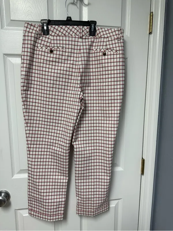 Tommy Hilfiger White and Red Checked Straight Leg Pants - Image 2