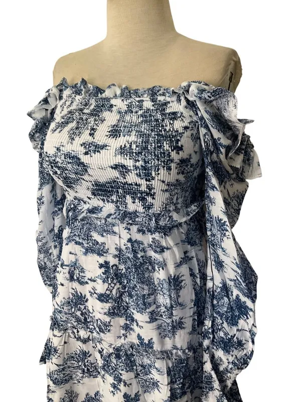Hyacinth House Long Sleeve Georgina Midi Dress in Blue Toile XXSmall New Womens - Image 6