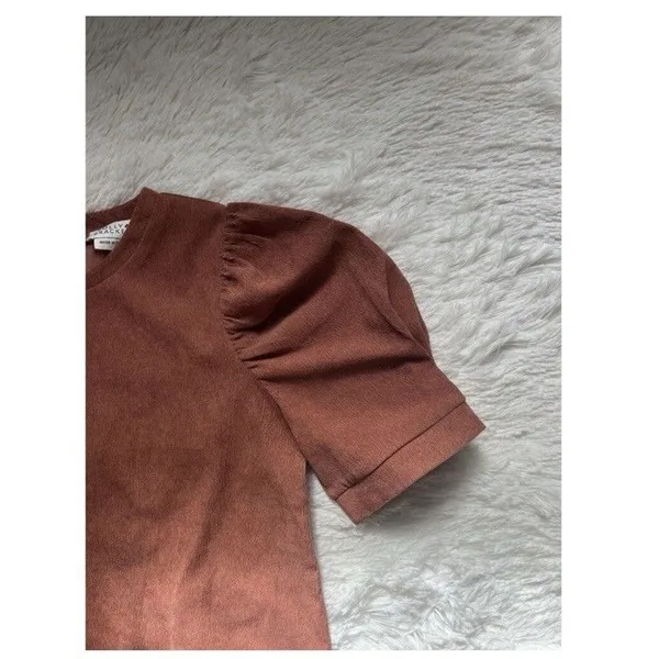 Molly Bracken XS Corduroy Shift Dress Brown Puff Sleeve Mini Retro Fall - Image 2