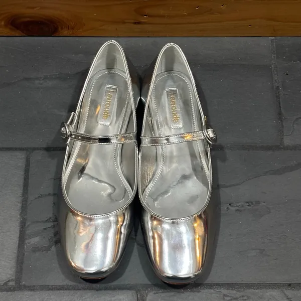 Larroude Blair Silver Metallic Patent Mary Jane Flat - size 7 - Image 2