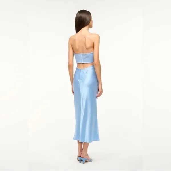 STAUD Wayfaring Strapless Cutout Satin Midi Dress - Image 3
