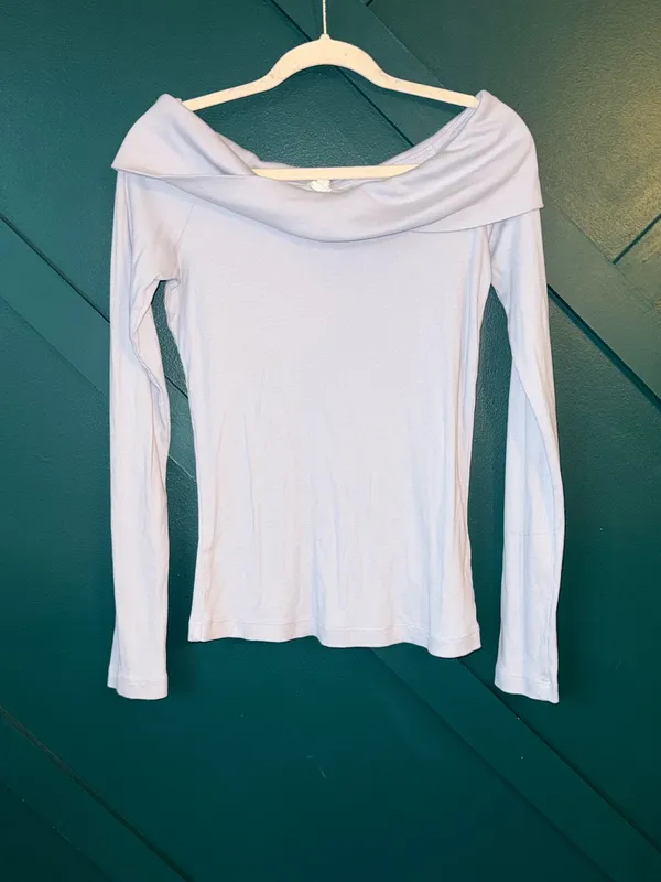 Pilcro Off-the-Shoulder Foldover Long Sleeve Top Bardot Neckline Y2K Minimalist - Image 2
