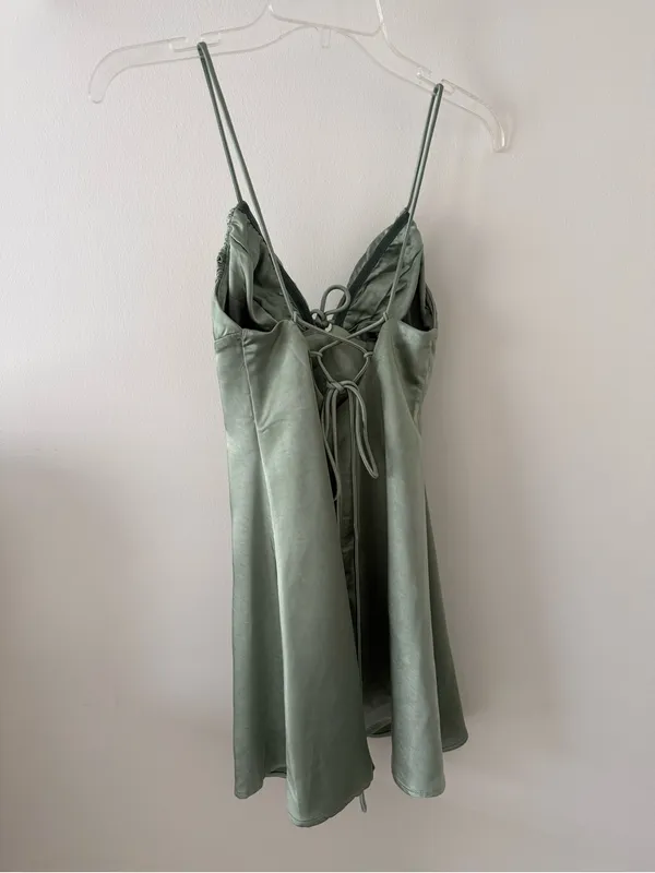 Princess Polly Light Sage Satin Dress with Tie Detail - Image 2