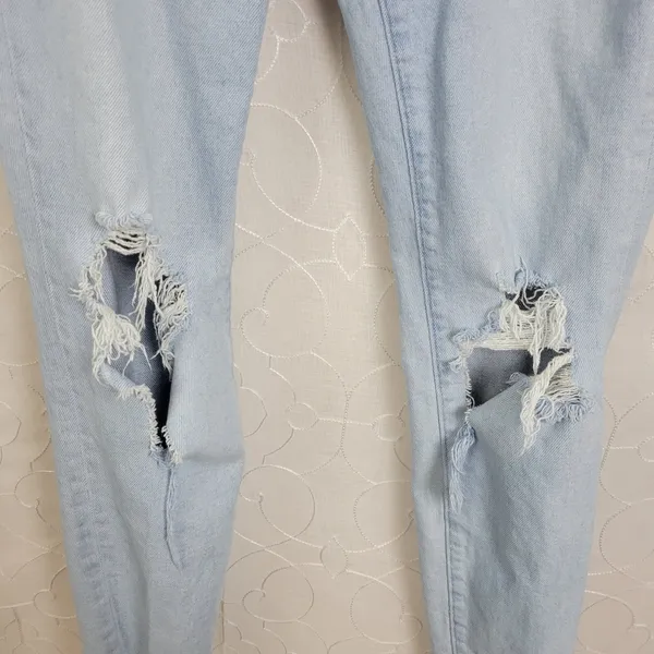 Loft Womens Jeans Size 26 Blue Denim Light Washed High Rise Knee Ripped - Image 4
