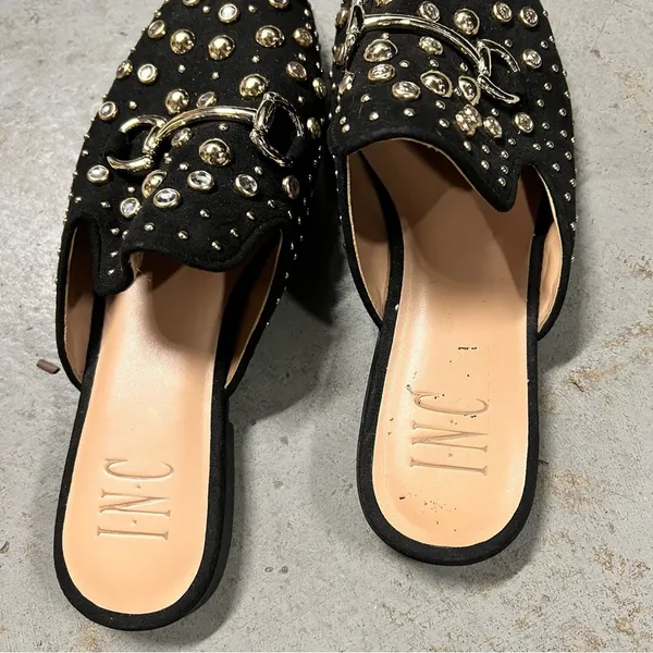 Concepts Black Jeweled Gemstone Buckle Slip On Mules Size 6 - Image 3