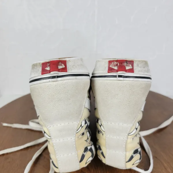 Vans Unisex Sk8 Hi Womens 9.5 Skate Cream Suede Checker‎ Flame Classic Sneaker - Image 12