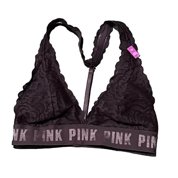 PINK Victoria's Secret XS Black Floral Lace Bralette Wireless T-Strap - Image 6