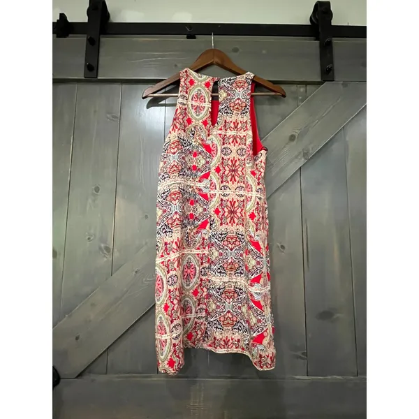 Lulus Red Paisley Mini Dress‎ High Neck Shift Small Boho Festival - Image 5