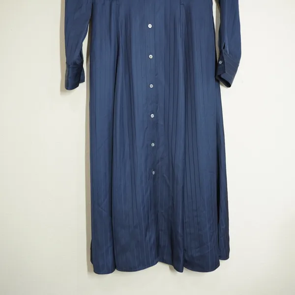 J. Crew Size 4 Maxi Length Shirt Dress Navy Blue Herringbone Stripe Preppy - Image 3