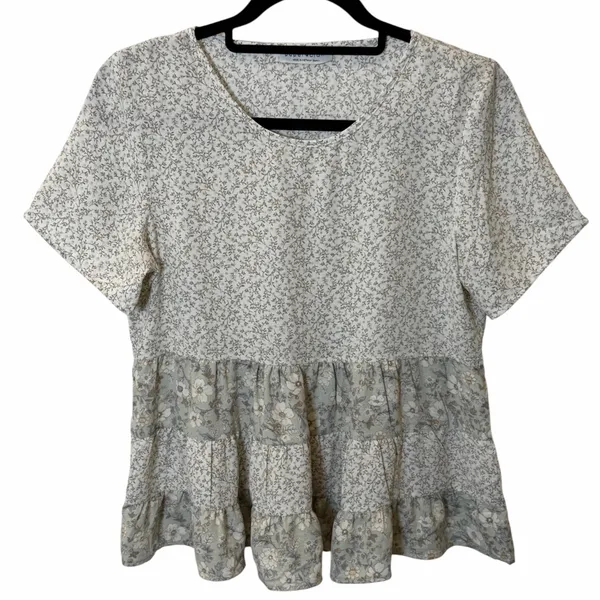 Paper Crane Mixed Floral Tiered Babydoll Top Boho Cottagecore Romantic - Small - Image 2