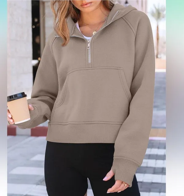 NWT Tan half zip hoodie Size M - Image 3
