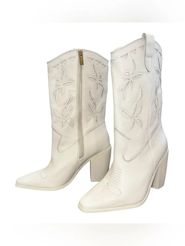 Vince Camuto Alisah Western Cowboy Boots Ivory Cream Leather Size 8.5M 39.5 NEW - Image 7