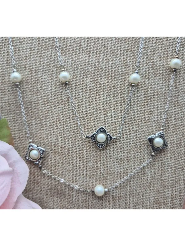 The Brighton Courtesan Necklace Long Vintage Style Glass Pearl Crystal Stations - Image 4