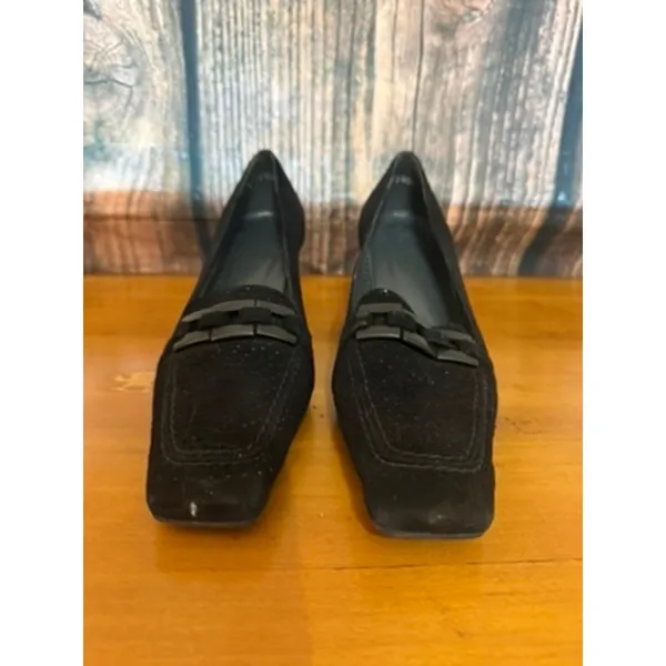 Stuart Weitzman Women's Black‎ Suede Block Heel Pumps Size 7 Vintage - Image 4