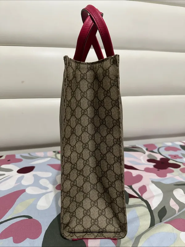 Gucci PVC GG Supreme Tote with Pink Leather Handles - Image 4