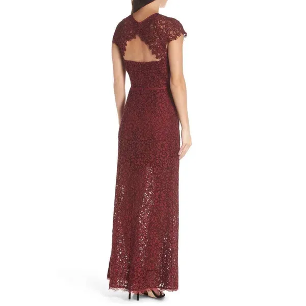 Harlyn Anthropologie Pomegranate Keyhole Maxi Lace Dress Burgundy‎ S Cap Sleeve - Image 5