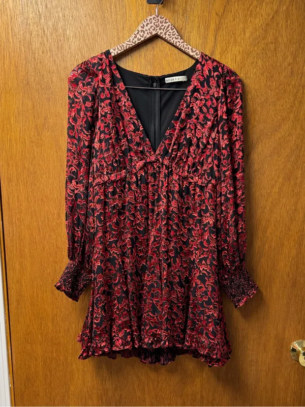 Alice + Olivia Briar Floral Blouson Empire Long Sleeve Mini Dress Red Black 2 - Image 14