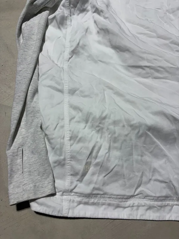 Lululemon Lightweight White Hooded cardigan m with Heather Gray/cream Sleeves 6 - Image 13