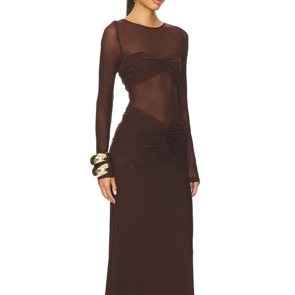 Runaway the Label Brown Mesh Long Sleeve Dress - Image 2
