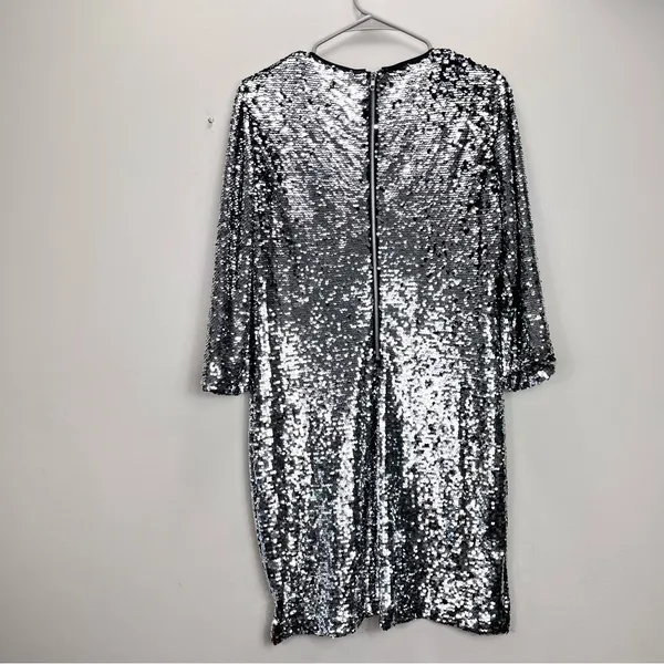 Lulus Main Event Silver Sequin 3/4 Sleeve Sheath‎ Dress MEDIUM - Image 6