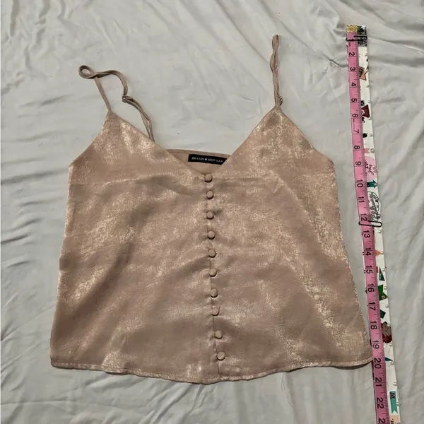 Brandy Melville Blush Pink Shimmery Satin Button Front Cami Top Small Y2K - Image 2