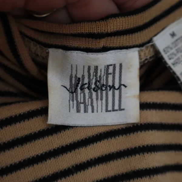 Maxwell Jason Vintage Tan Black Striped Turtleneck Long Sleeve Knit Top Medium - Image 3