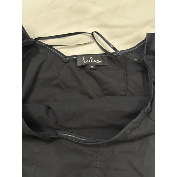 Lulus Black Sweetheart Cold Shoulder Crop Top Puff Sleeve Corset Style Size M - Image 3